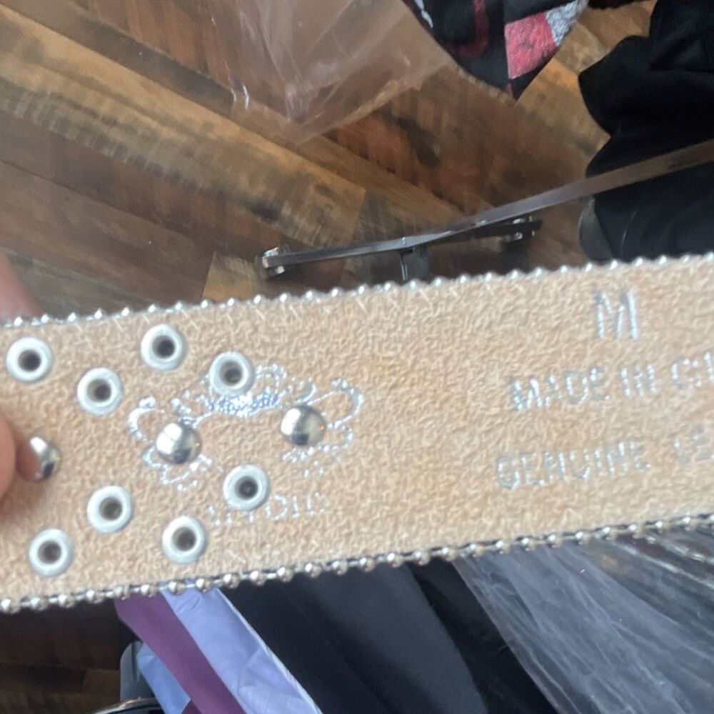 Brown Western Wide Belt M Rhinestone Studded Adjustable Buckle Women - Picture 8 of 8
